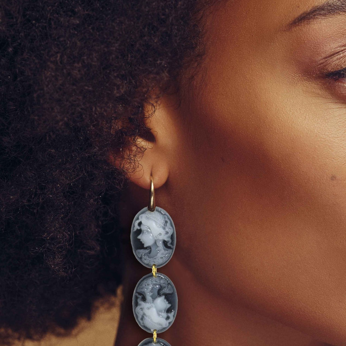 Miccy's | Long Black Cameo Triplets | Resin Earrings