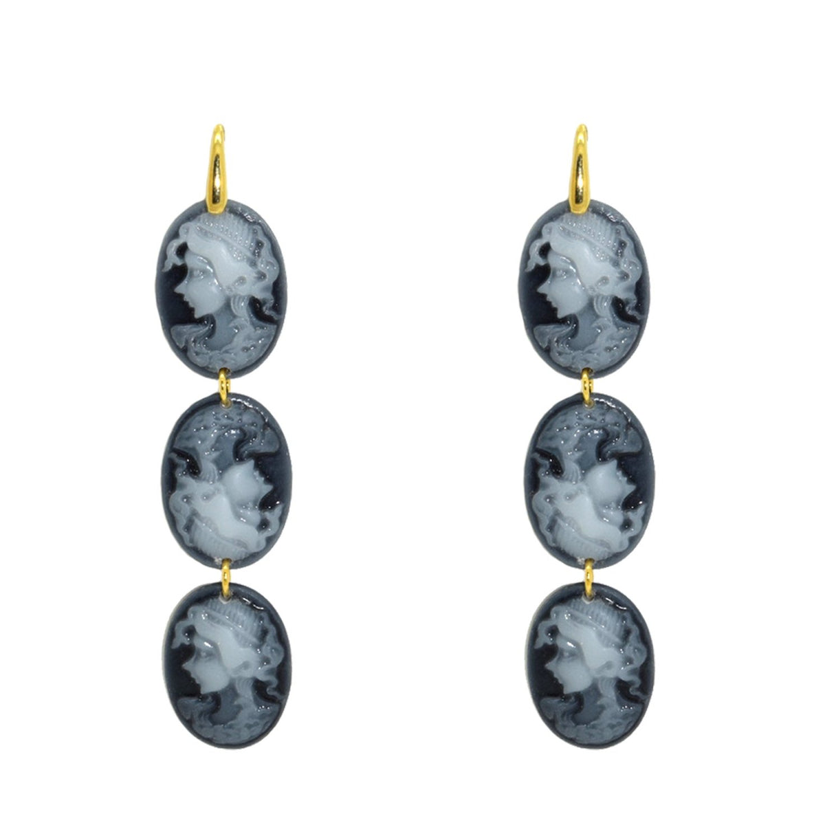 Miccy's | Long Black Cameo Triplets | Resin Earrings
