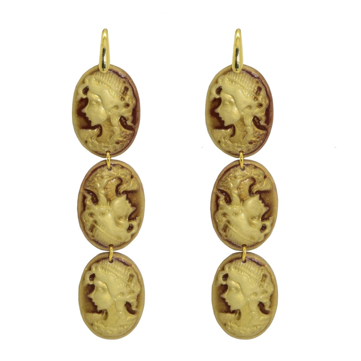 Miccy's | Long Golden Cameo Triplets | Resin Earrings