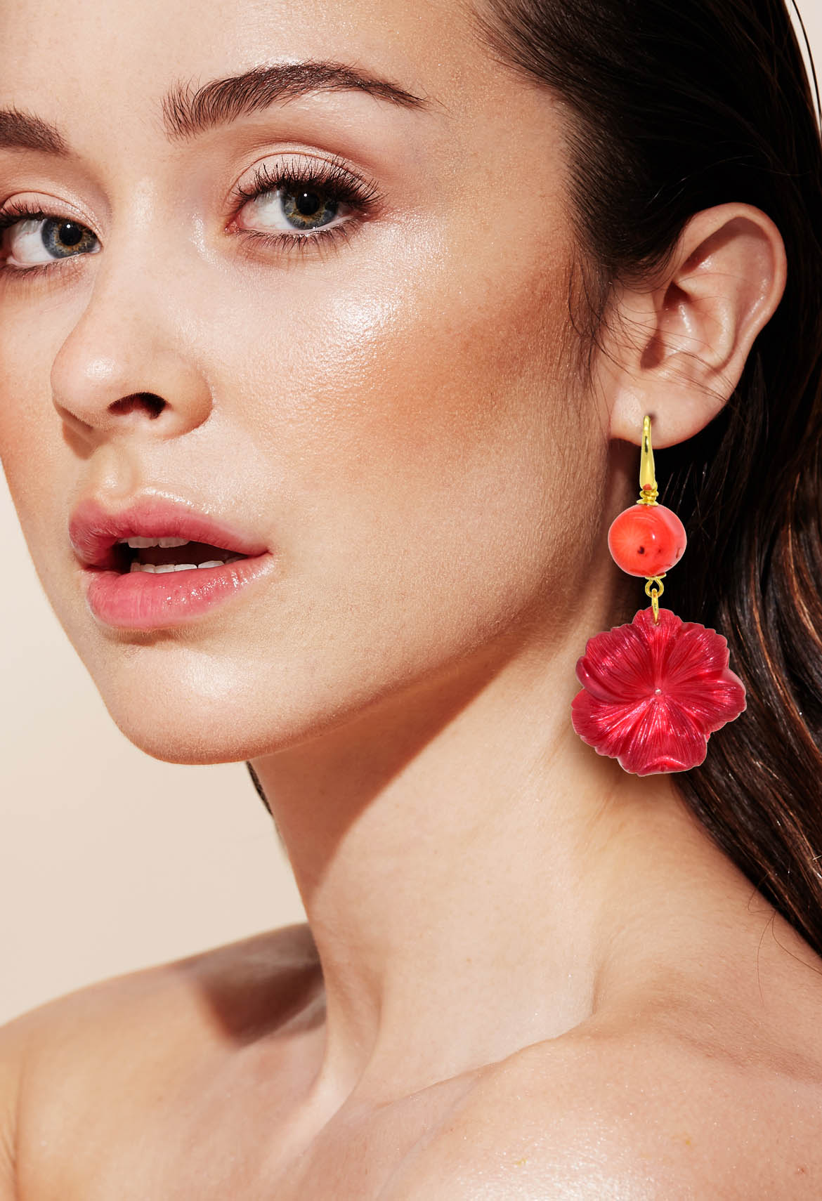 Miccy's | Fuchsia Hibiscus with coral | Resin Earrings